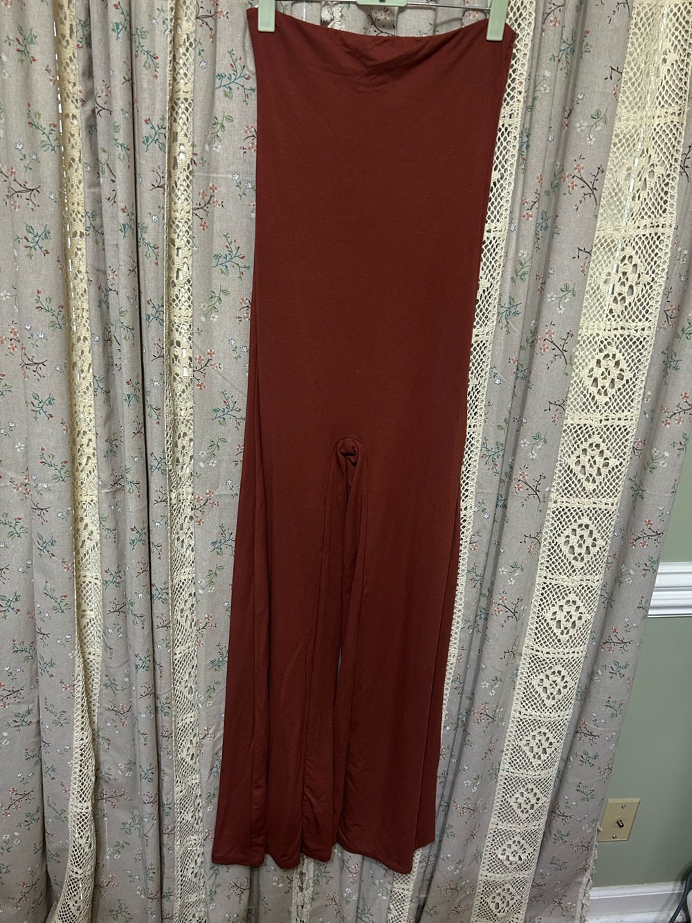 Oh Polly Brick Red Modal Strapless‎ Wide Leg Jumpsuit NWT US 6